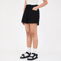 Women Elastic Waist Shorts - Black - SW2310135D