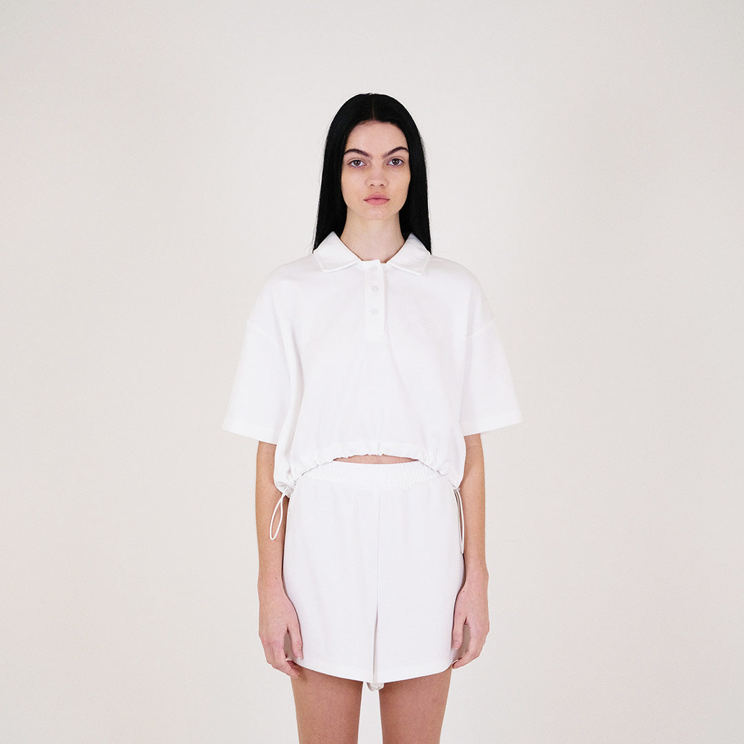 Women Pique Polo Top - Off White - SW2311145A