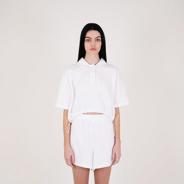 Women Pique Polo Top - Off White - SW2311145A