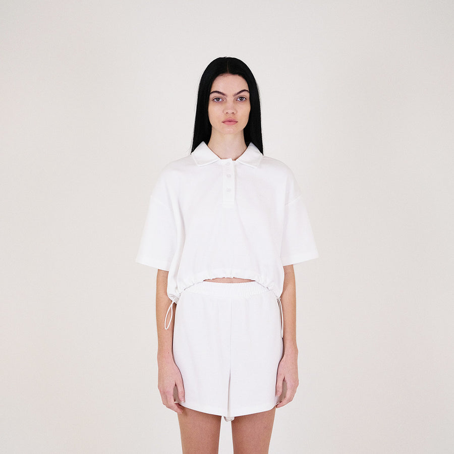 Women Pique Polo Top - Off White - SW2311145A