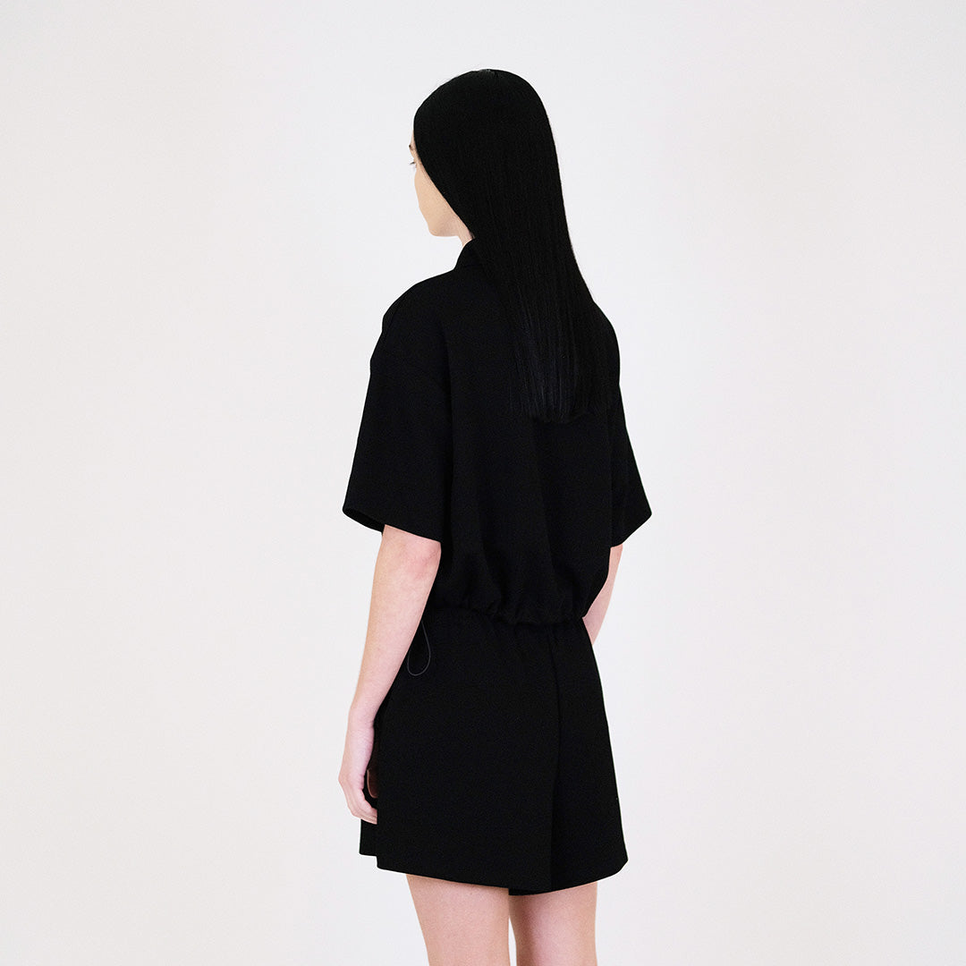 Women Pique Polo Top - Black - SW2311145D