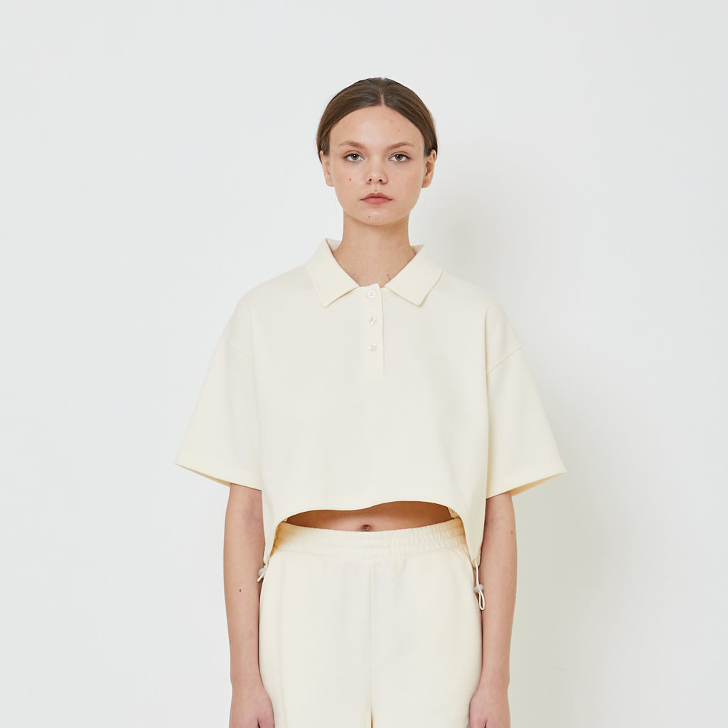 Women Pique Polo Top - Cream - SW2311145E