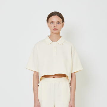 Women Pique Polo Top - Cream - SW2311145E