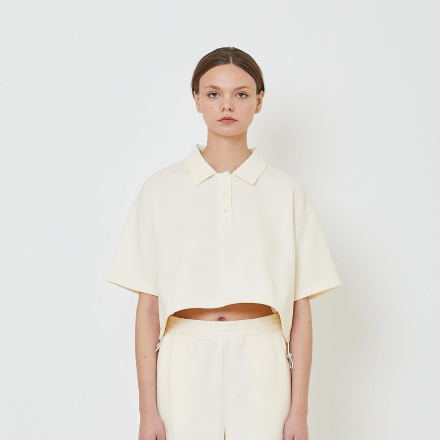 Women Pique Polo Top - Cream - SW2311145E