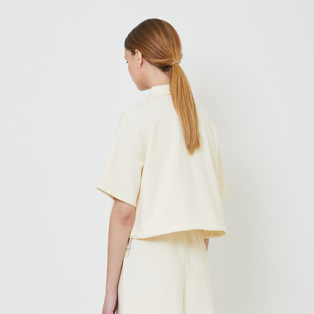 Women Pique Polo Top - Cream - SW2311145E