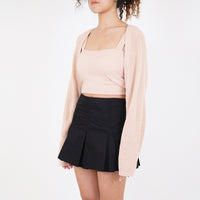 Women Knit Cropped Cardigan - Pink - SW2311148B