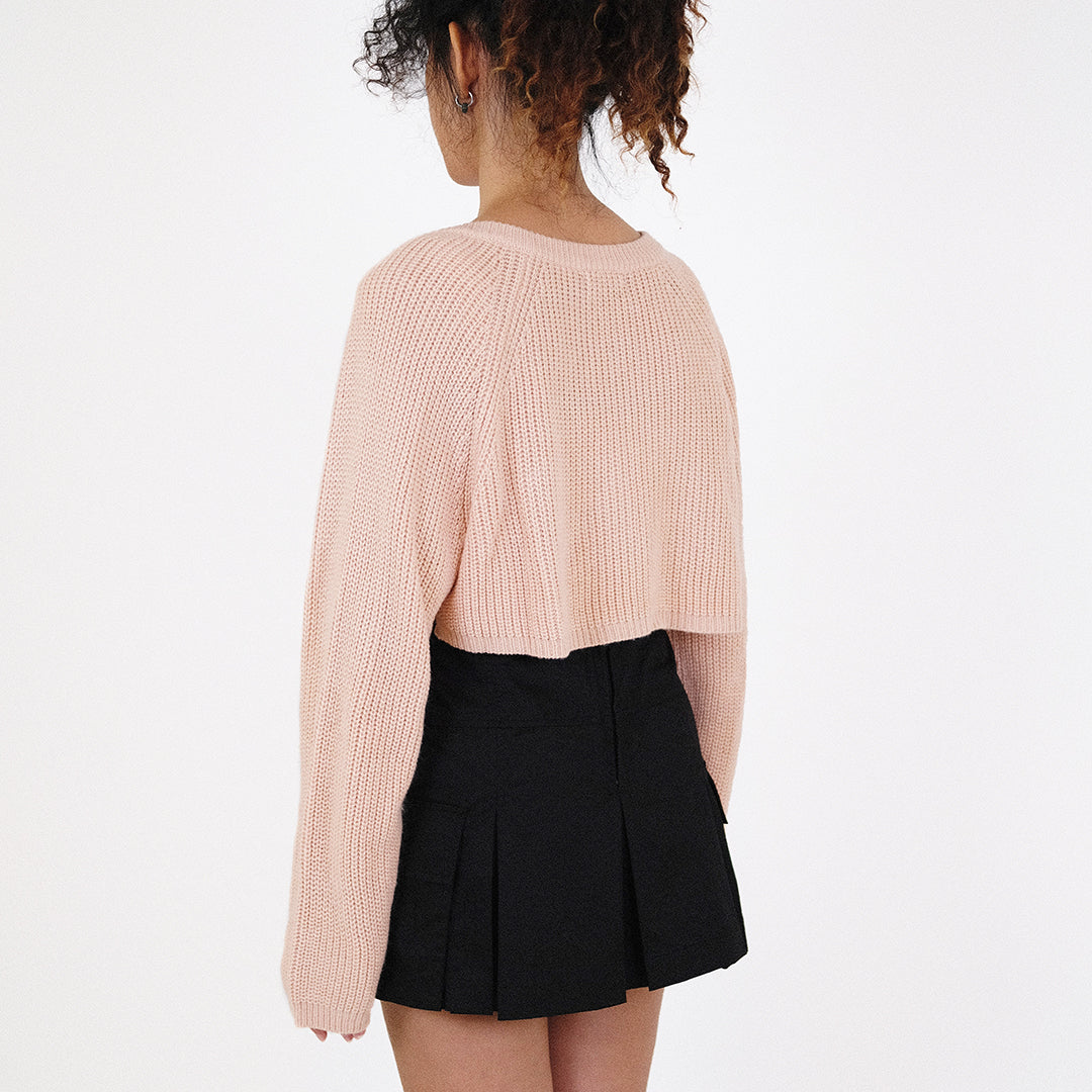 Women Knit Cropped Cardigan - Pink - SW2311148B