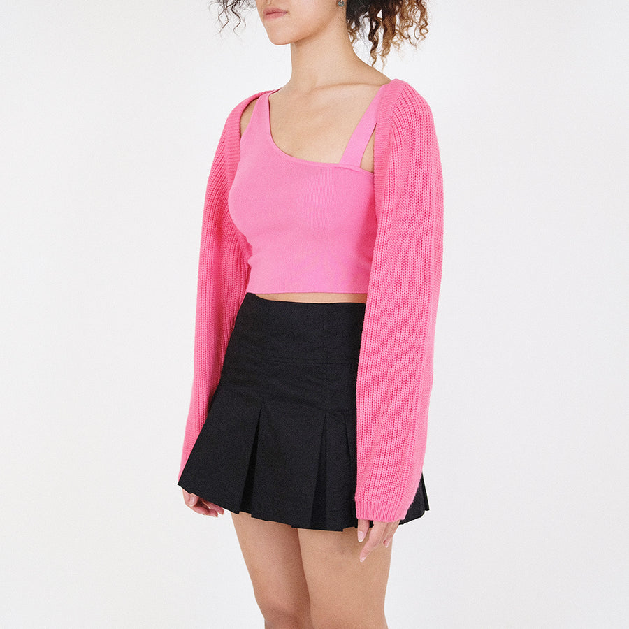 Women Knit Cropped Cardigan - Fuchsia - SW2311148C