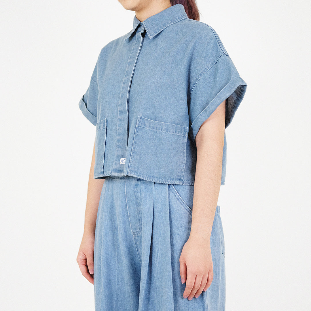 Women Cropped Shirt - Light Blue - SW2311152B