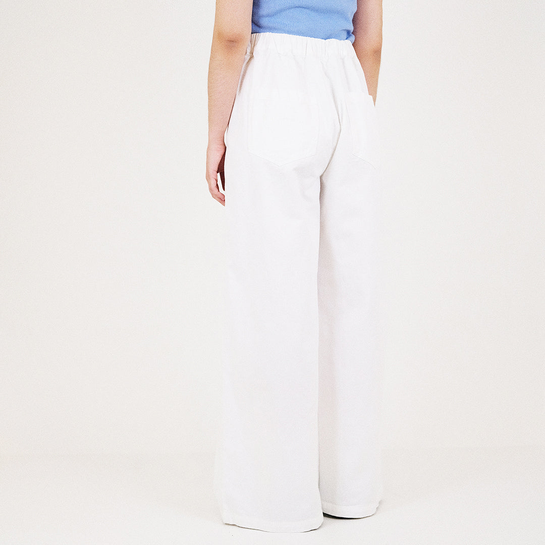 Women Pleated Wide Leg Jeans - Off White - SW2311155A