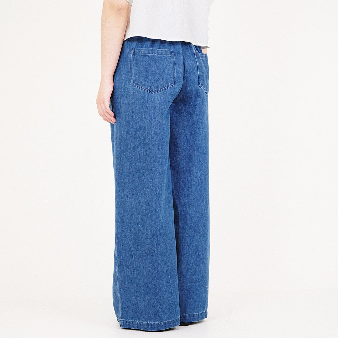 Women Pleated Wide Leg Jeans - Blue - SW2311155C