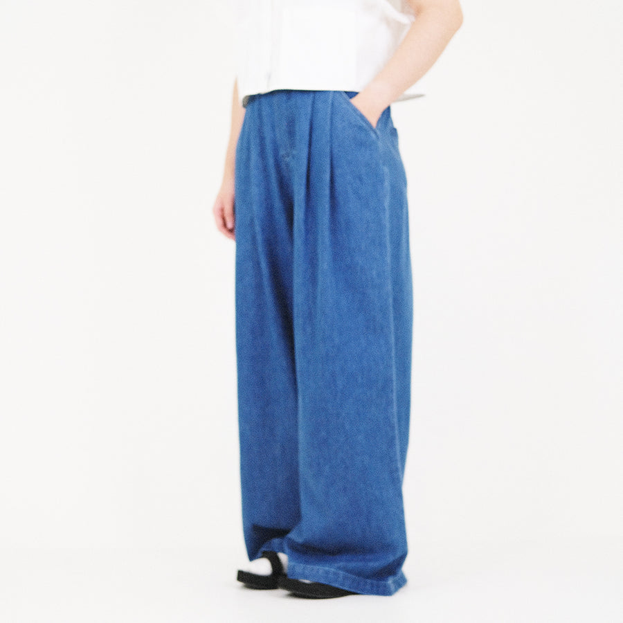 Women Pleated Wide Leg Jeans - Blue - SW2311155C