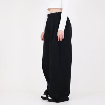 Women Pleated Wide Leg Jeans - Black - SW2311155D