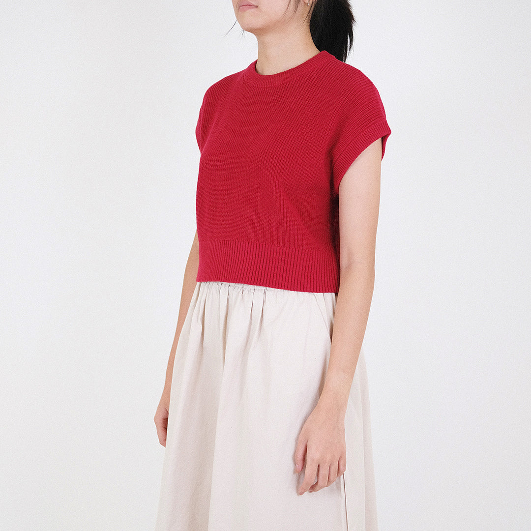Women Knit Cropped Top - Red - SW2312159D