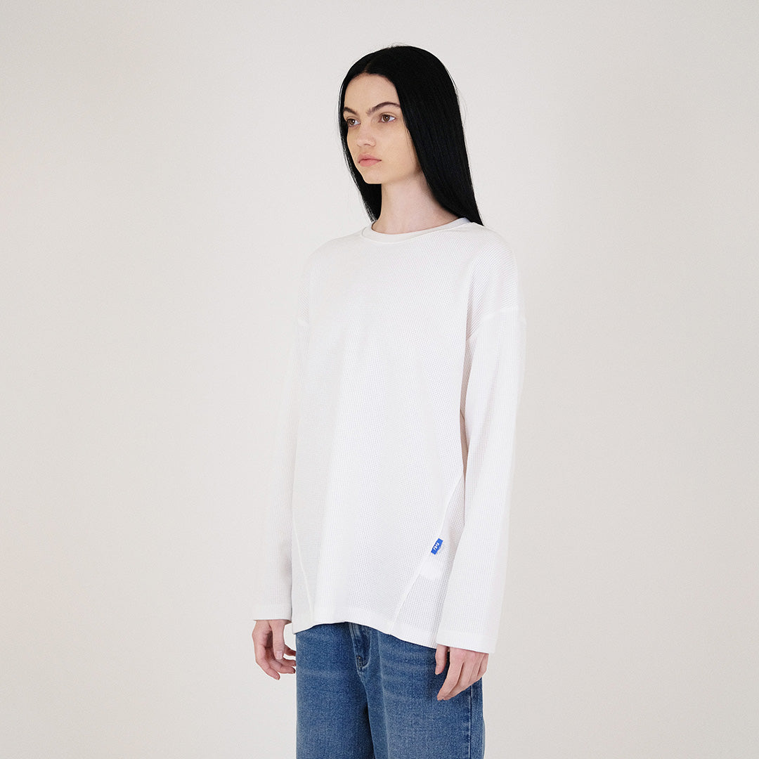 Women Waffle Knit Long Sleeve Top - Off White - SW2312165A