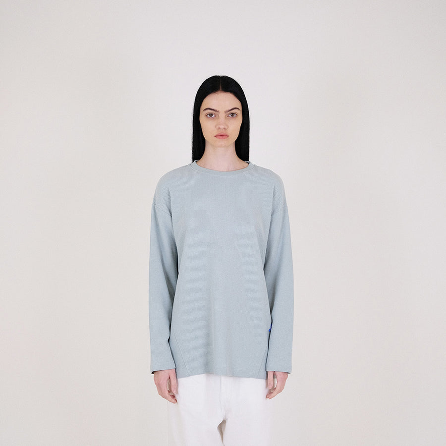 Women Waffle Knit Long Sleeve Top - Sage - SW2312165B