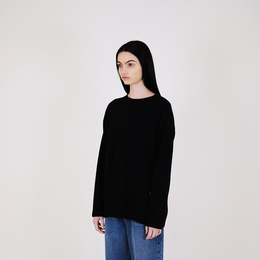 Women Waffle Knit Long Sleeve Top - Black - SW2312165D