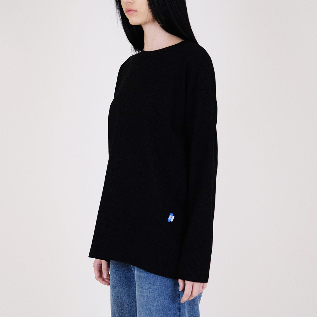 Women Waffle Knit Long Sleeve Top - Black - SW2312165D