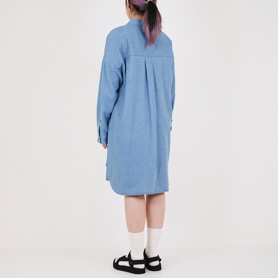 Women Denim Shirt Dress - Light Blue - SW2312178A