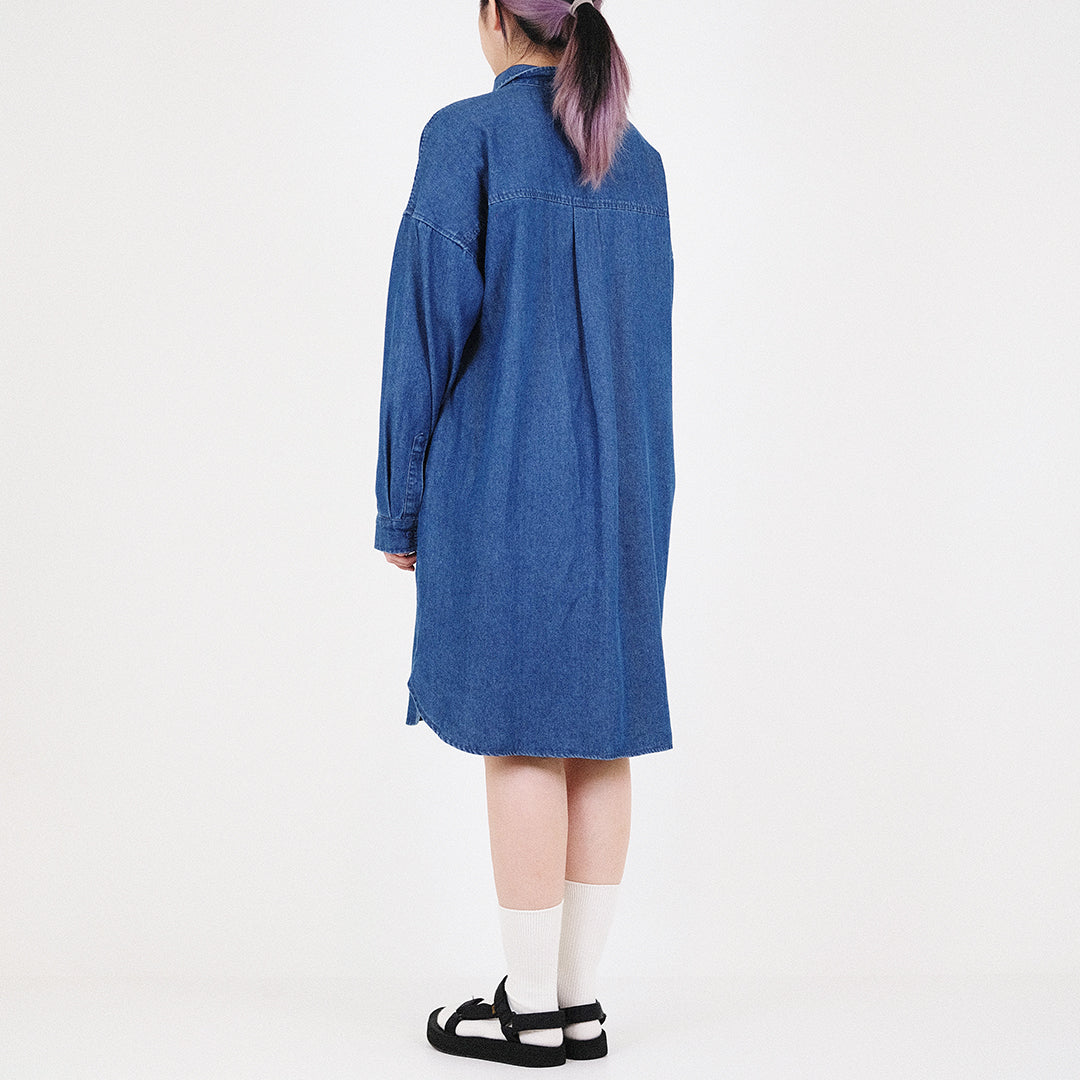 Women Denim Shirt Dress - Blue - SW2312178B