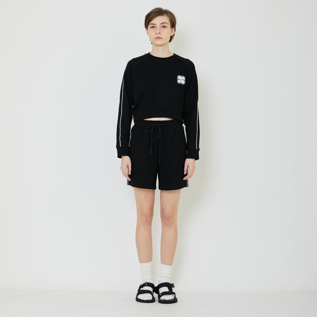 Women Pique Sweatshirt - Black - SW2401007D