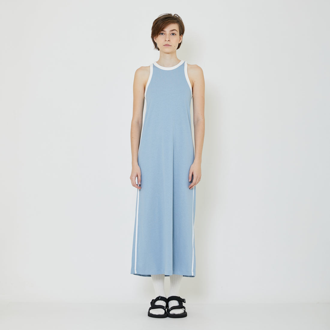 Women Contrast Maxi Dress - Dusty Blue - SW2401009A