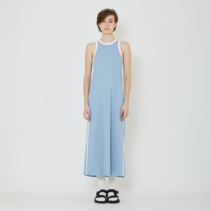 Women Contrast Maxi Dress - Dusty Blue - SW2401009A