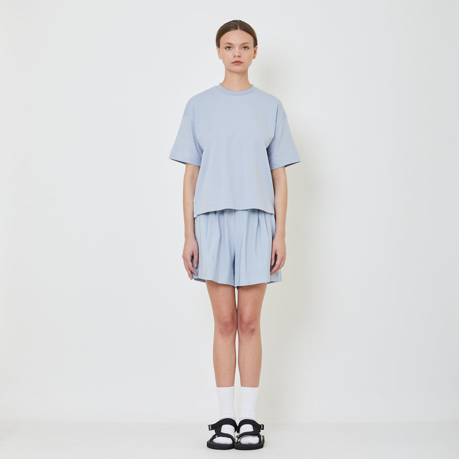 Women Pleated Shorts With Belt - Dusty Blue - SW2401010C