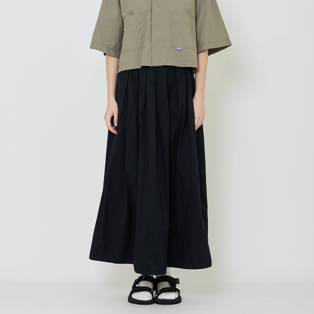 Women Nylon Maxi Skirt - Black - SW2401013B