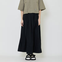 Women Nylon Maxi Skirt - Black - SW2401013B