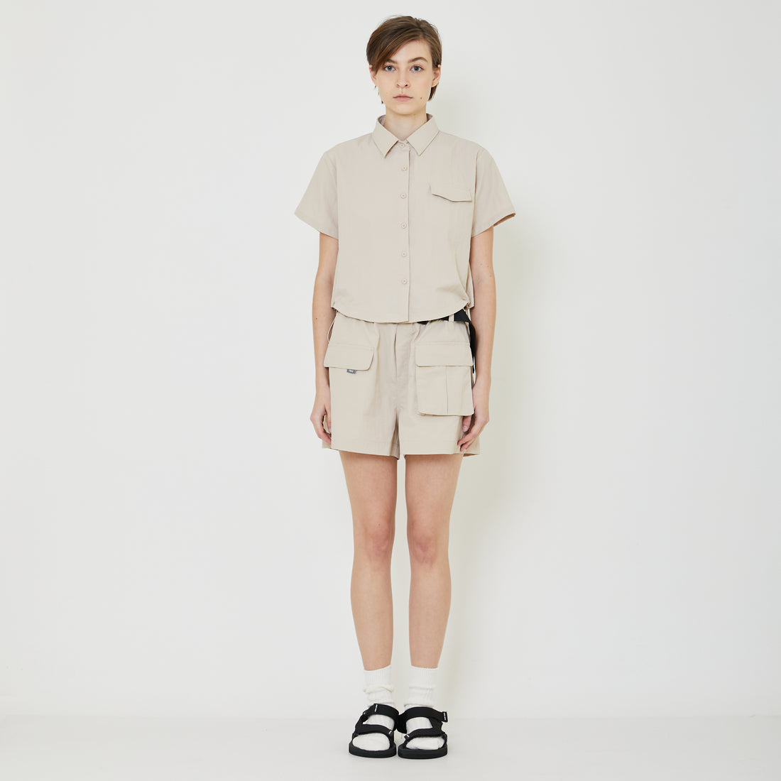 Women Cropped Nylon Shirt - Sand - SW2401019A