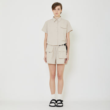 Women Cropped Nylon Shirt - Sand - SW2401019A