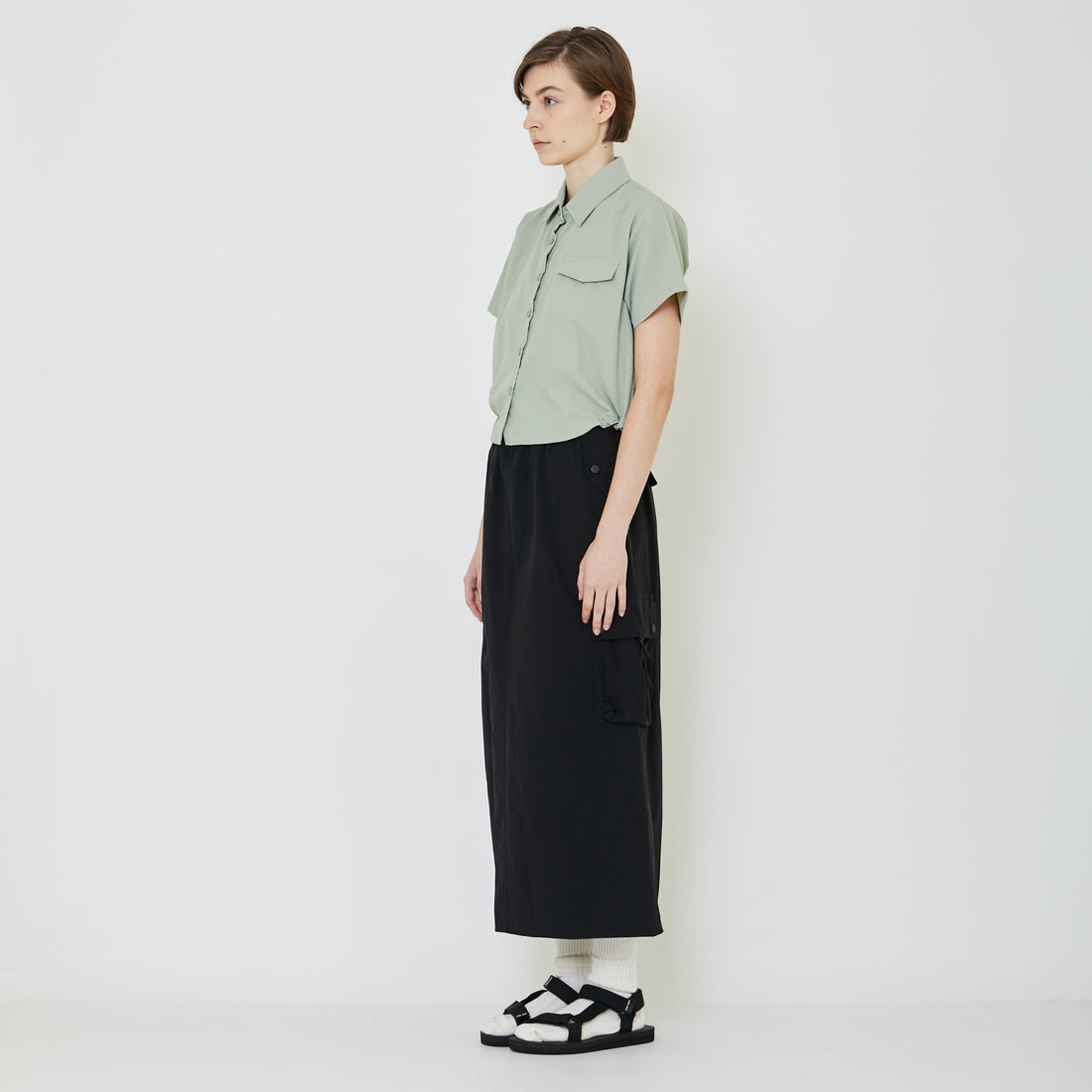 Women Cropped Nylon Shirt - Mint - SW2401019B