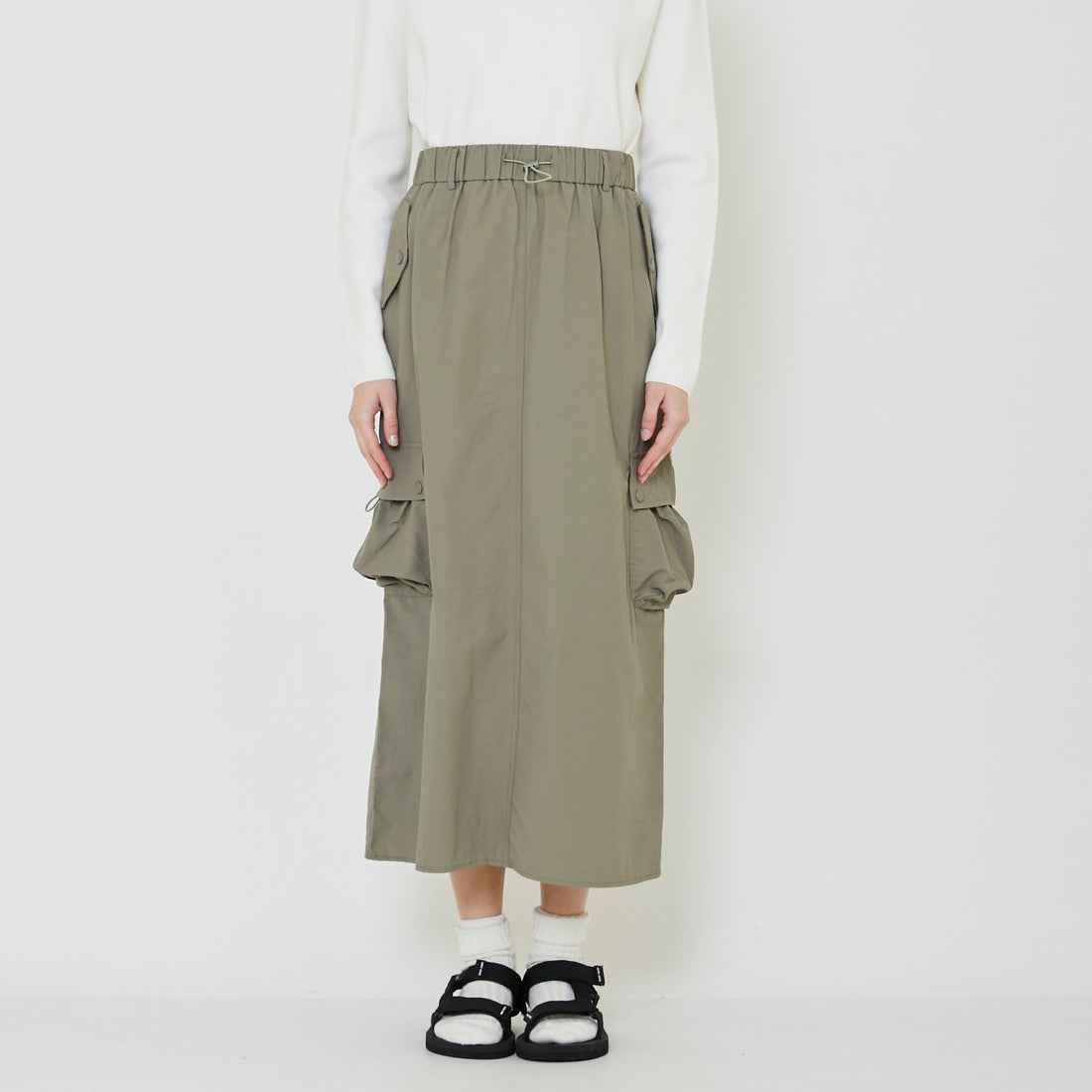 Women Nylon Maxi Skirt - Dusty Green - SW2401021A