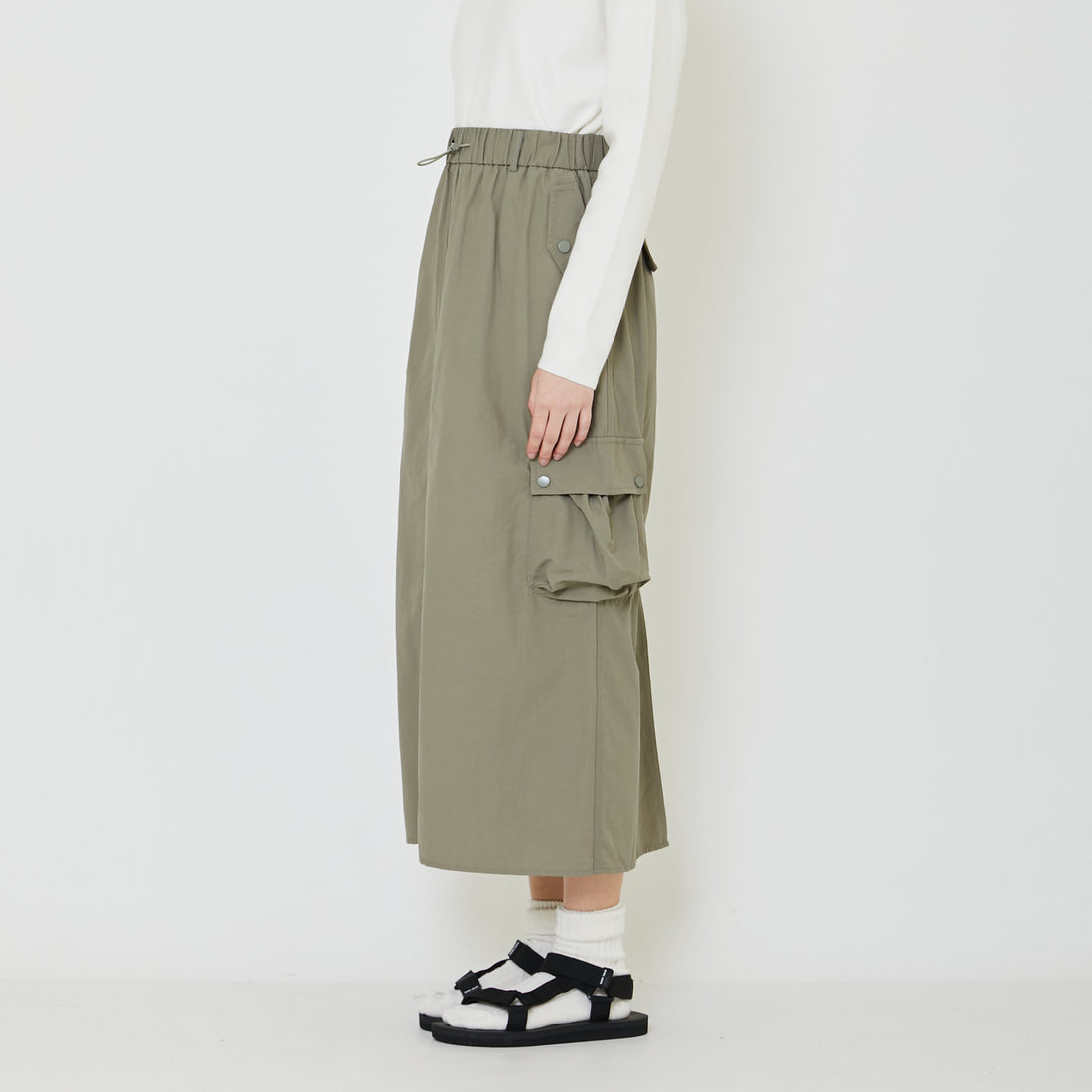 Women Nylon Maxi Skirt - Dusty Green - SW2401021A