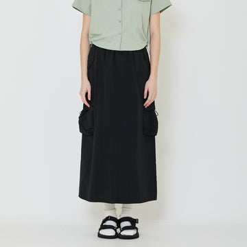 Women Nylon Maxi Skirt - Black - SW2401021B