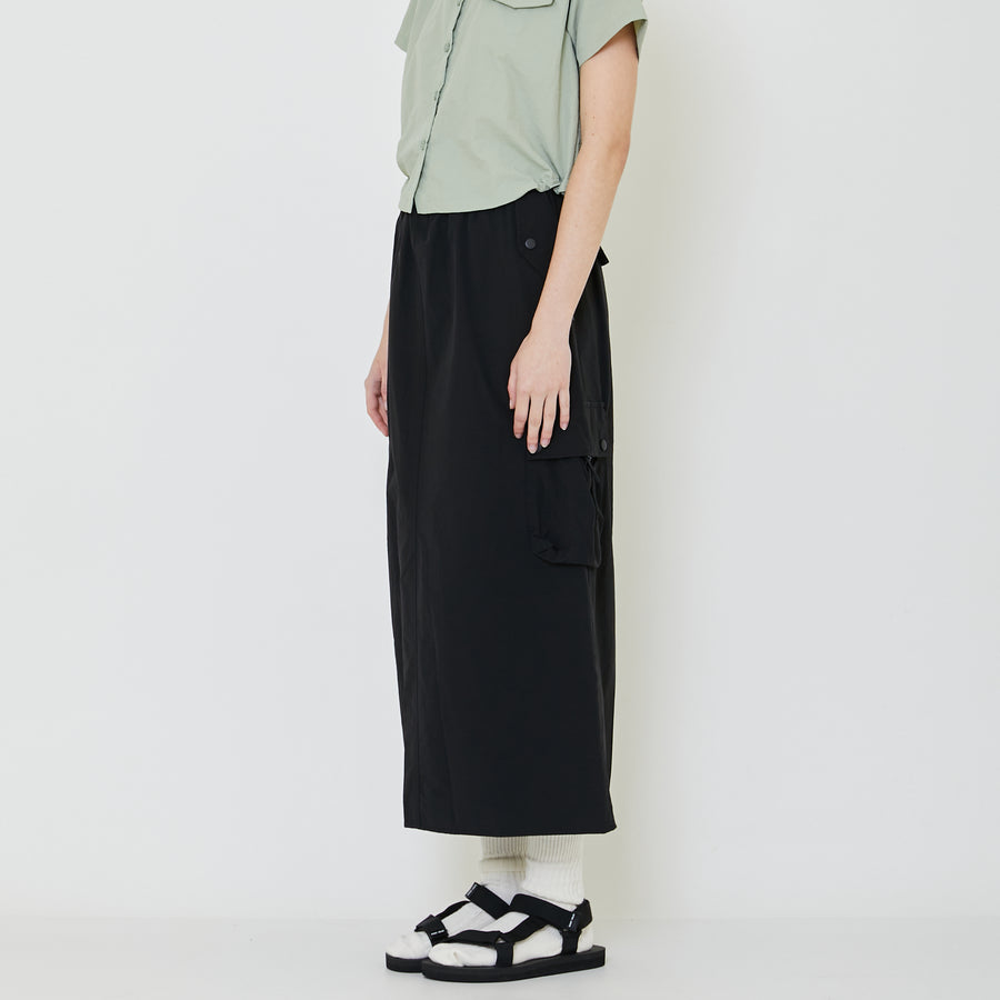 Women Nylon Maxi Skirt - Black - SW2401021B