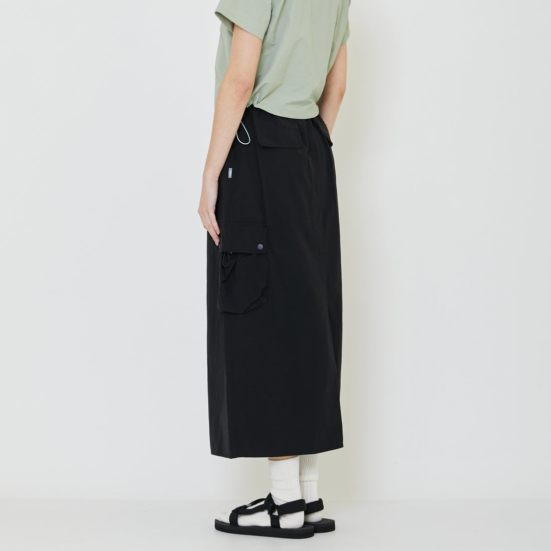 Women Nylon Maxi Skirt - Black - SW2401021B