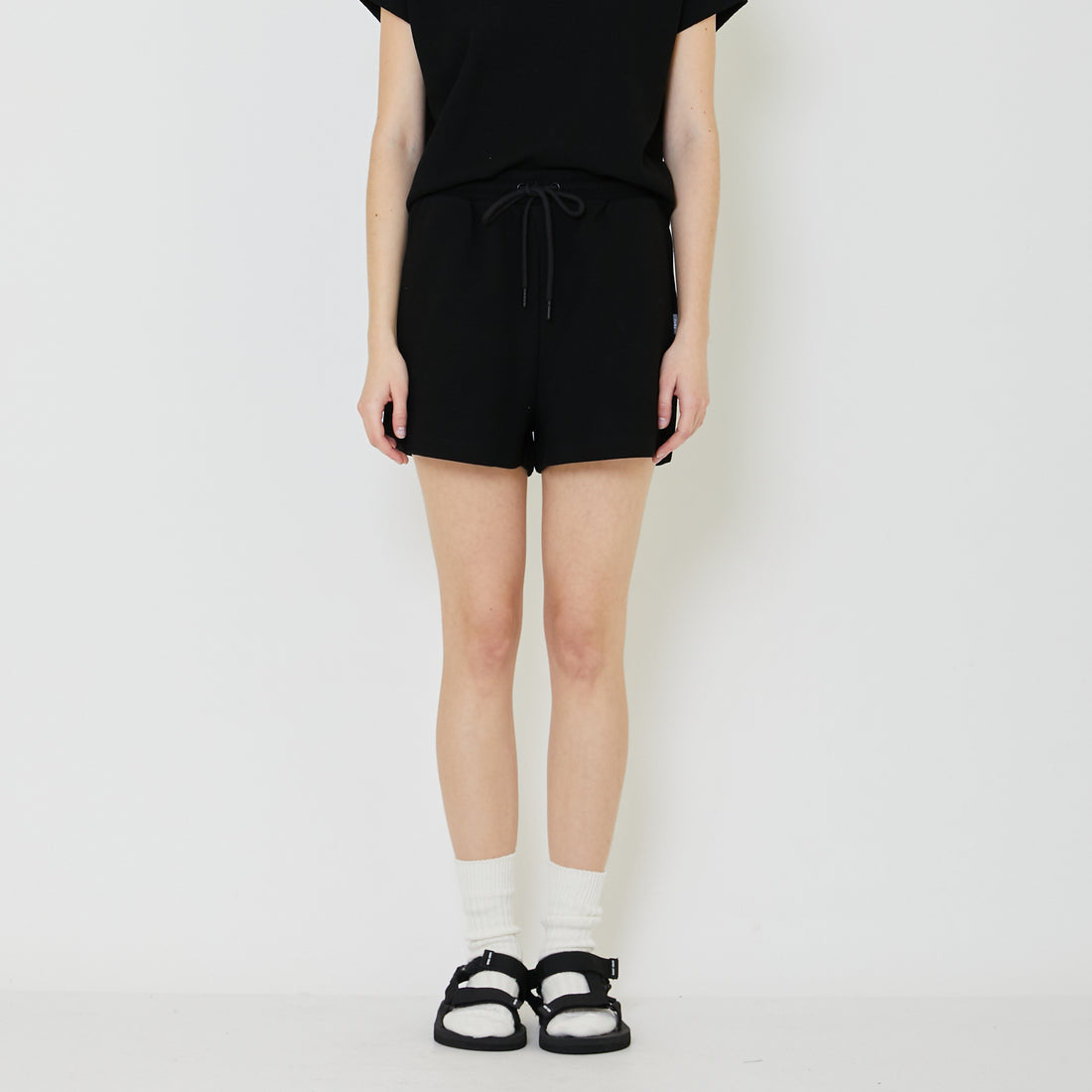 Women Waffle Knit Shorts - Black - SW2401066D