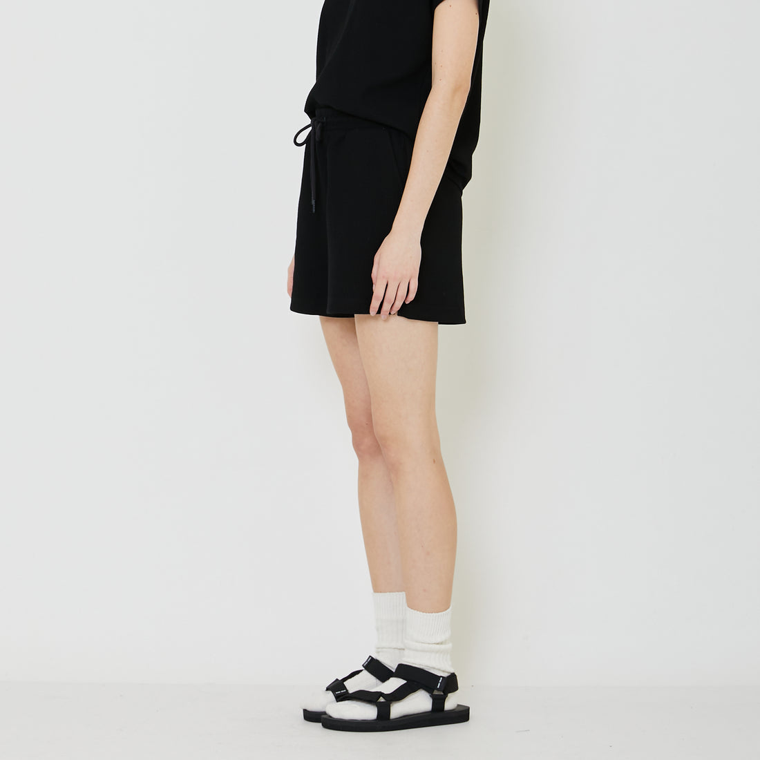 Women Waffle Knit Shorts - Black - SW2401066D