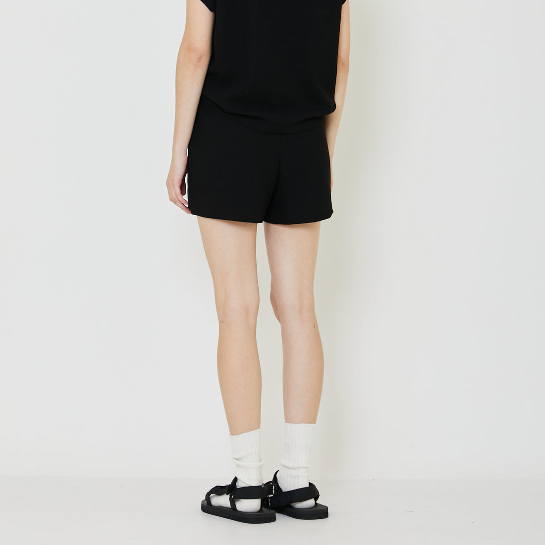 Women Waffle Knit Shorts - Black - SW2401066D