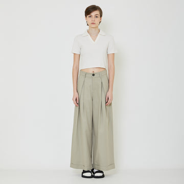 Women Cropped Polo Top - Sand - SW2402024A