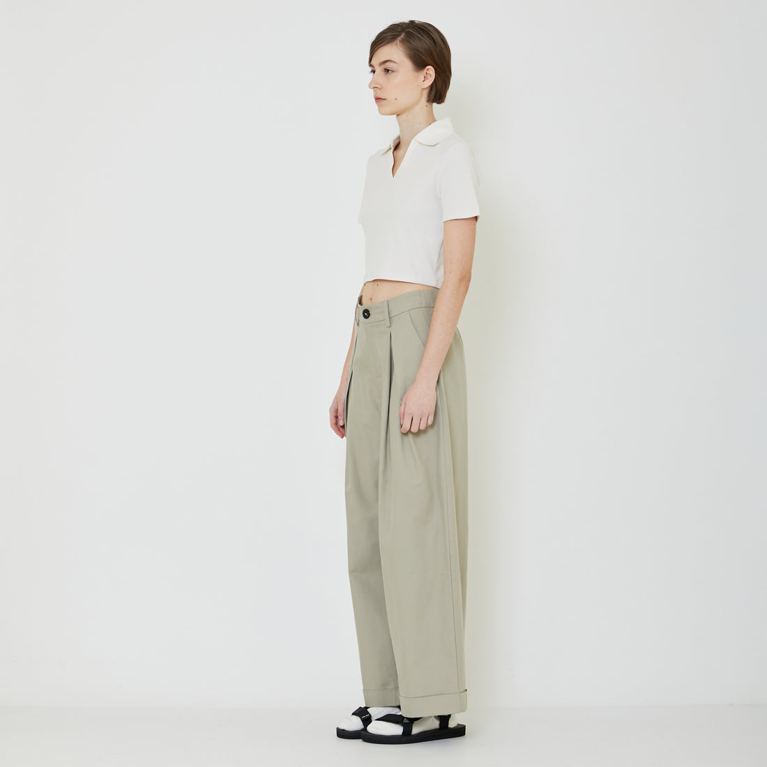 Women Cropped Polo Top - Sand - SW2402024A