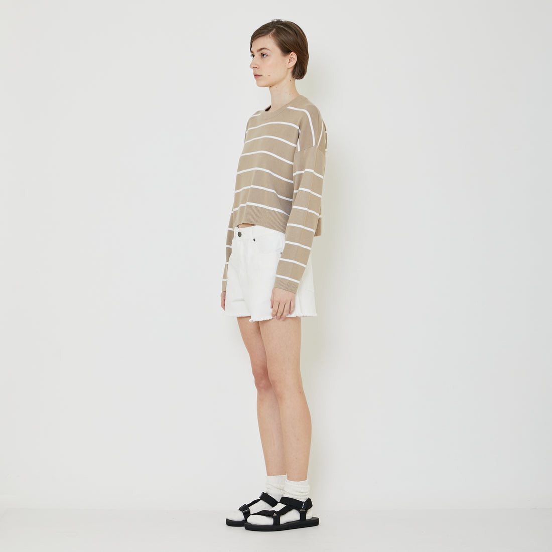 Women Striped Sweater - Khaki - SW2402029D