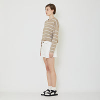 Women Striped Sweater - Khaki - SW2402029D