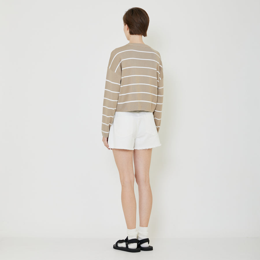 Women Striped Sweater - Khaki - SW2402029D