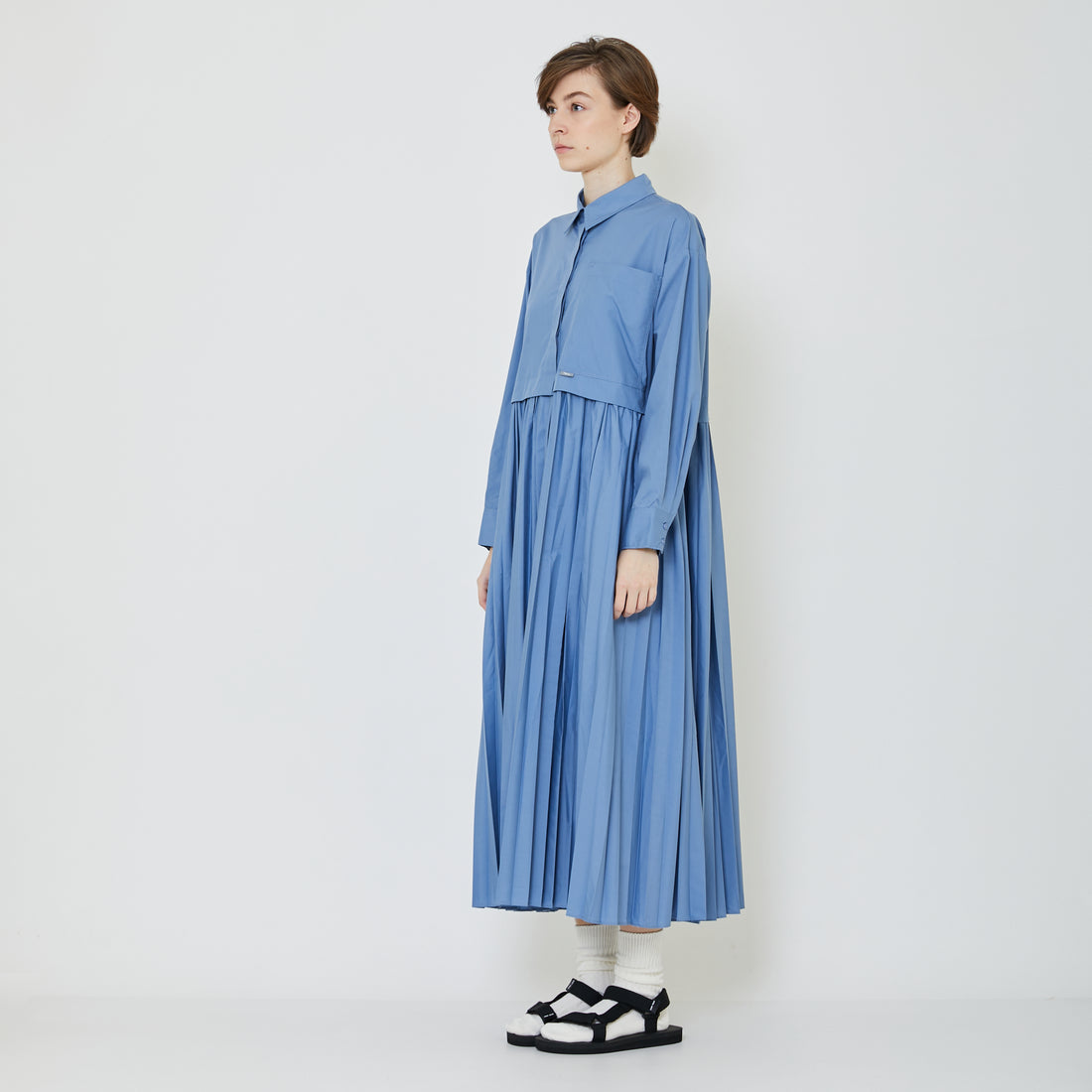 Women Pleated Dress - Blue - SW2402032B