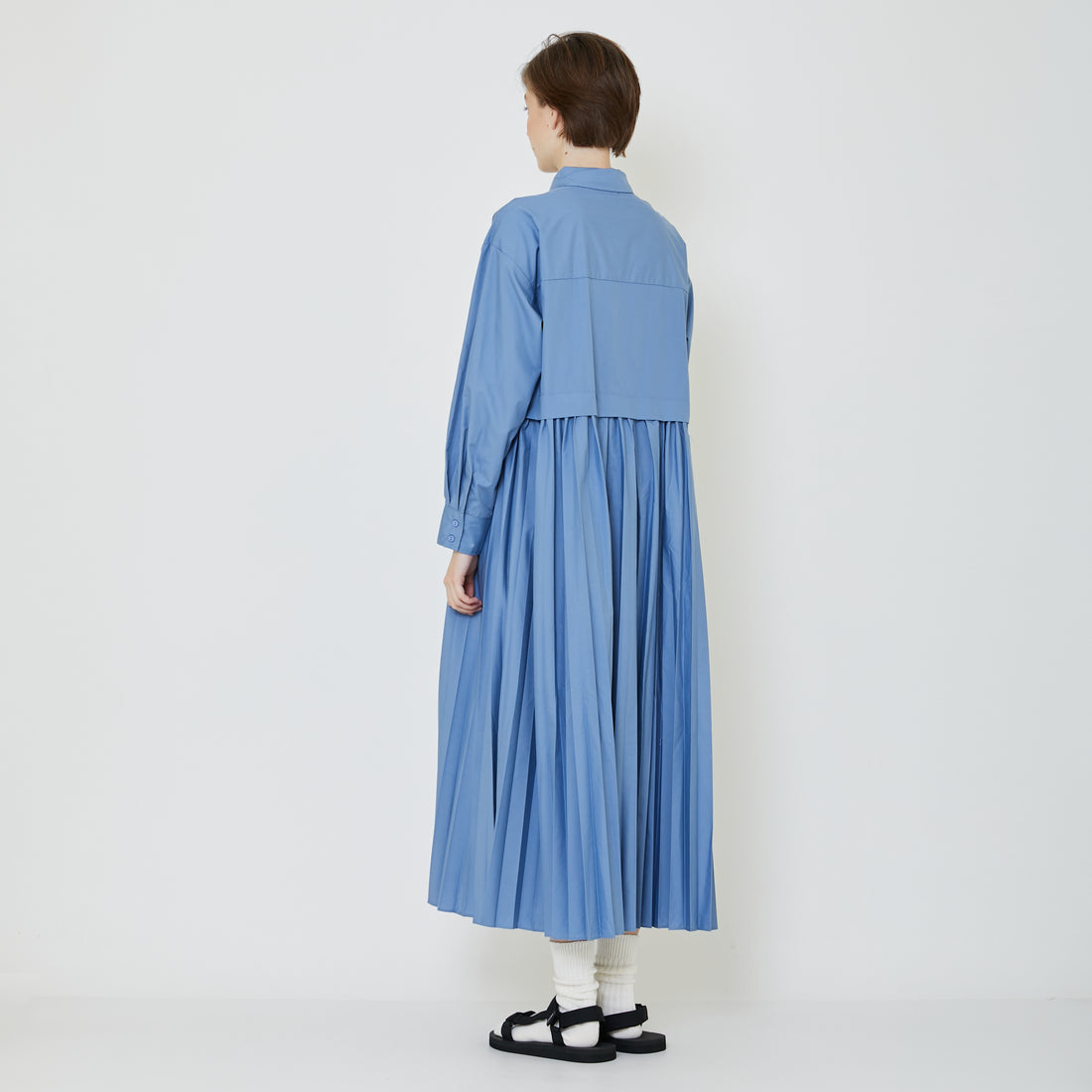 Women Pleated Dress - Blue - SW2402032B