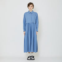 Women Pleated Dress - Blue - SW2402032B