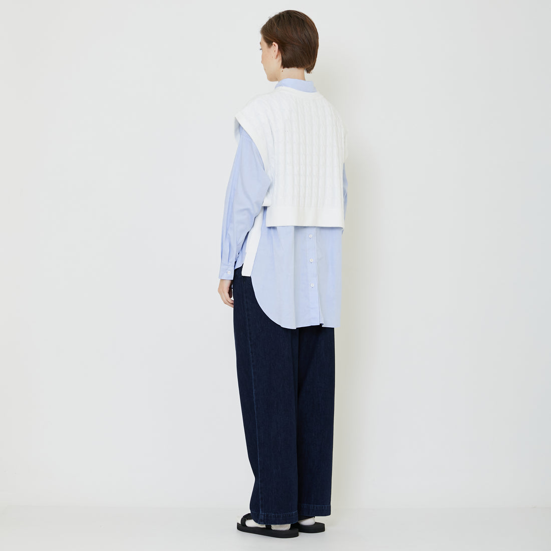 Women Cable Knit Vest - Off White - SW2402033A